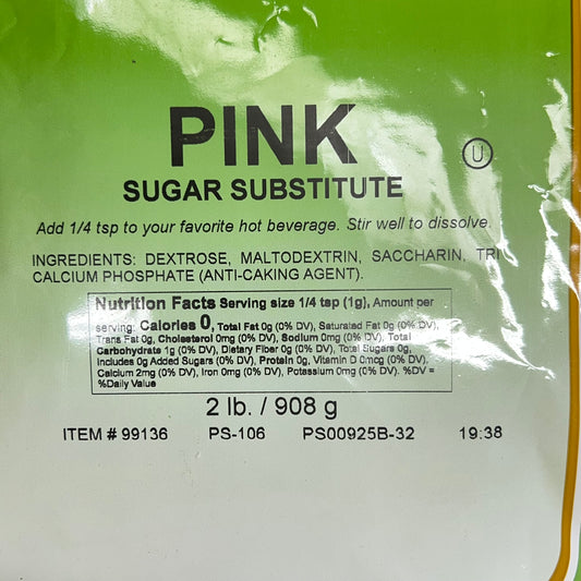 PERFECT SERVINGS (3 PACK, 2lb EACH) Pink Sugar Substitute Pink BB 01/27 99136