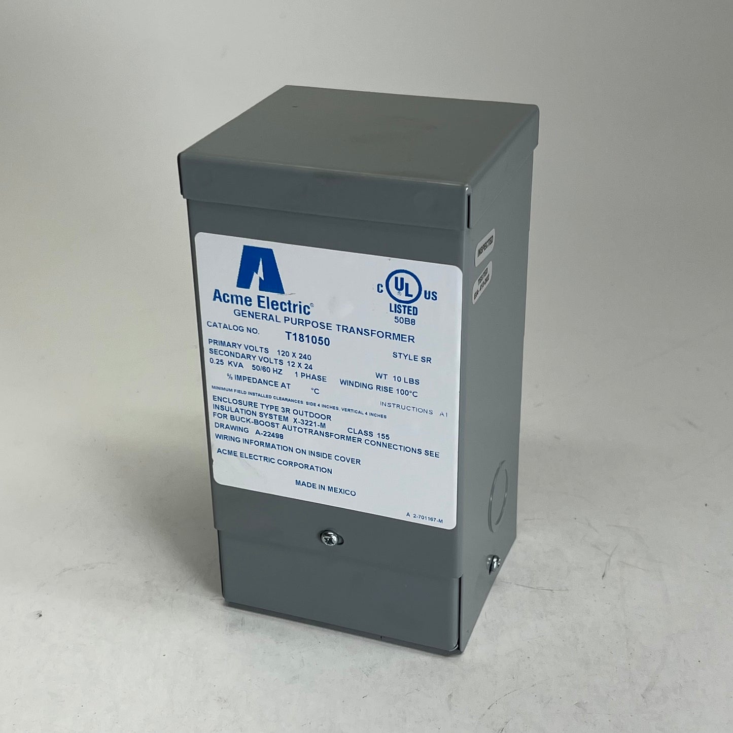 ACME ELECTRIC Buck-boost Transformer Encapsulated Core 250 VA 1-Phase T181050