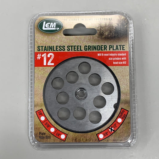 LEM Grinder Plate 12mm #12 (1/2") 2-3/4" Plate Diameter Stainless Steel 476SS
