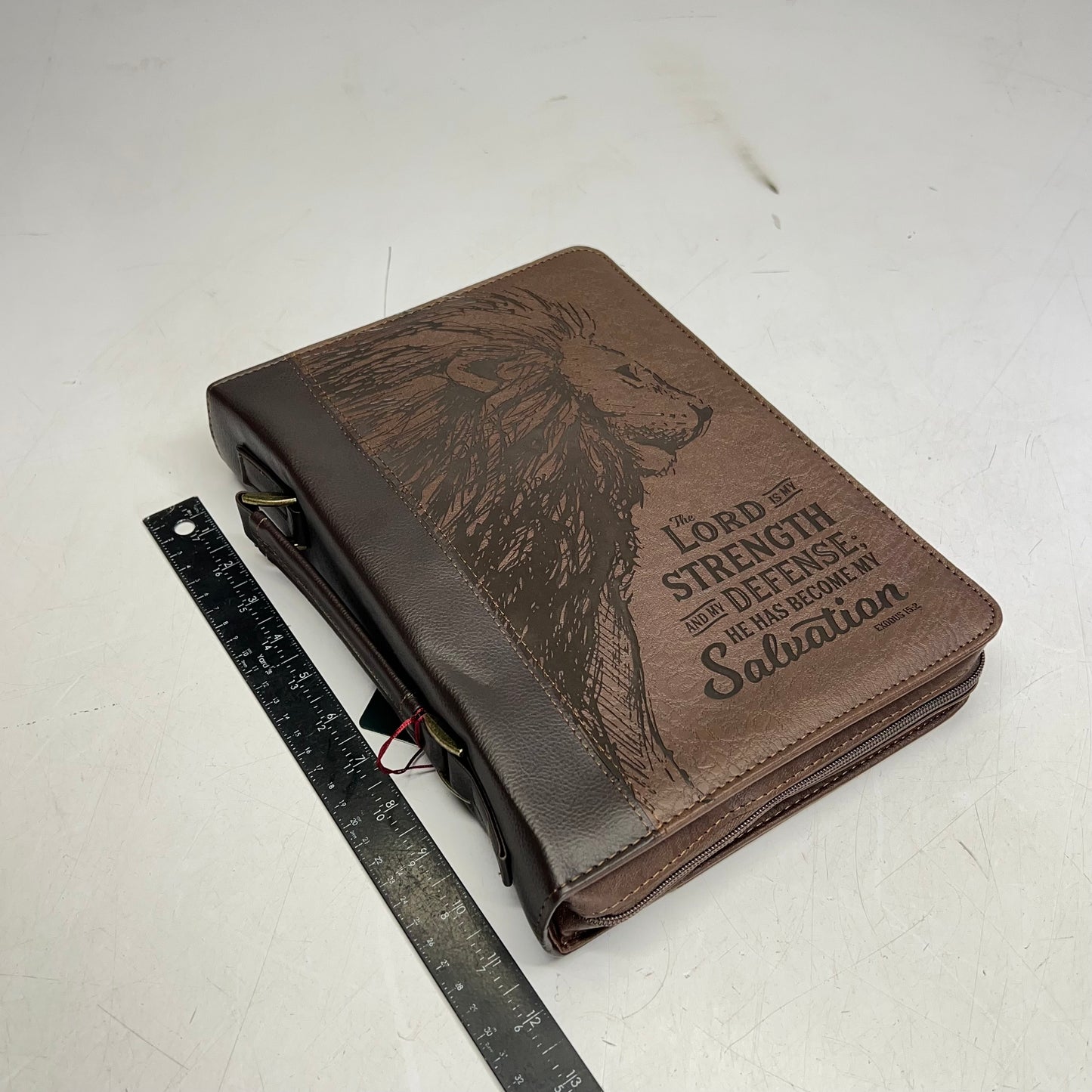 CHRISTIAN ART GIFTS Exodus 15:2 Faux Leather Classic Bible Cover 8"x11" Brown