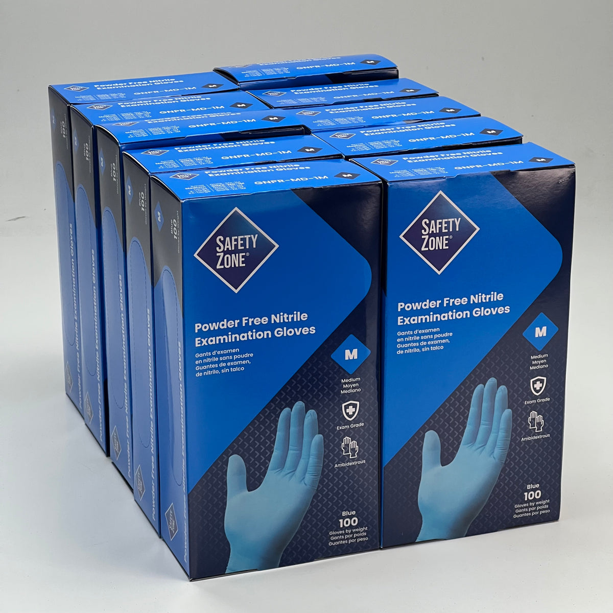 SAFETY ZONE (1000 Gloves) Powder Free Nitrile Examination Gloves Sz Medium - Blue
