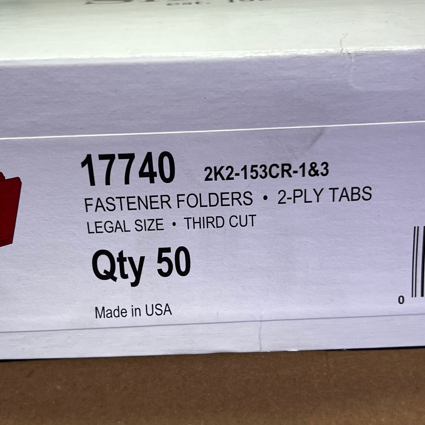 SMEAD (50 PACK) Fastener File Folder Legal Sz 1/3 Cut Tab Red 17740