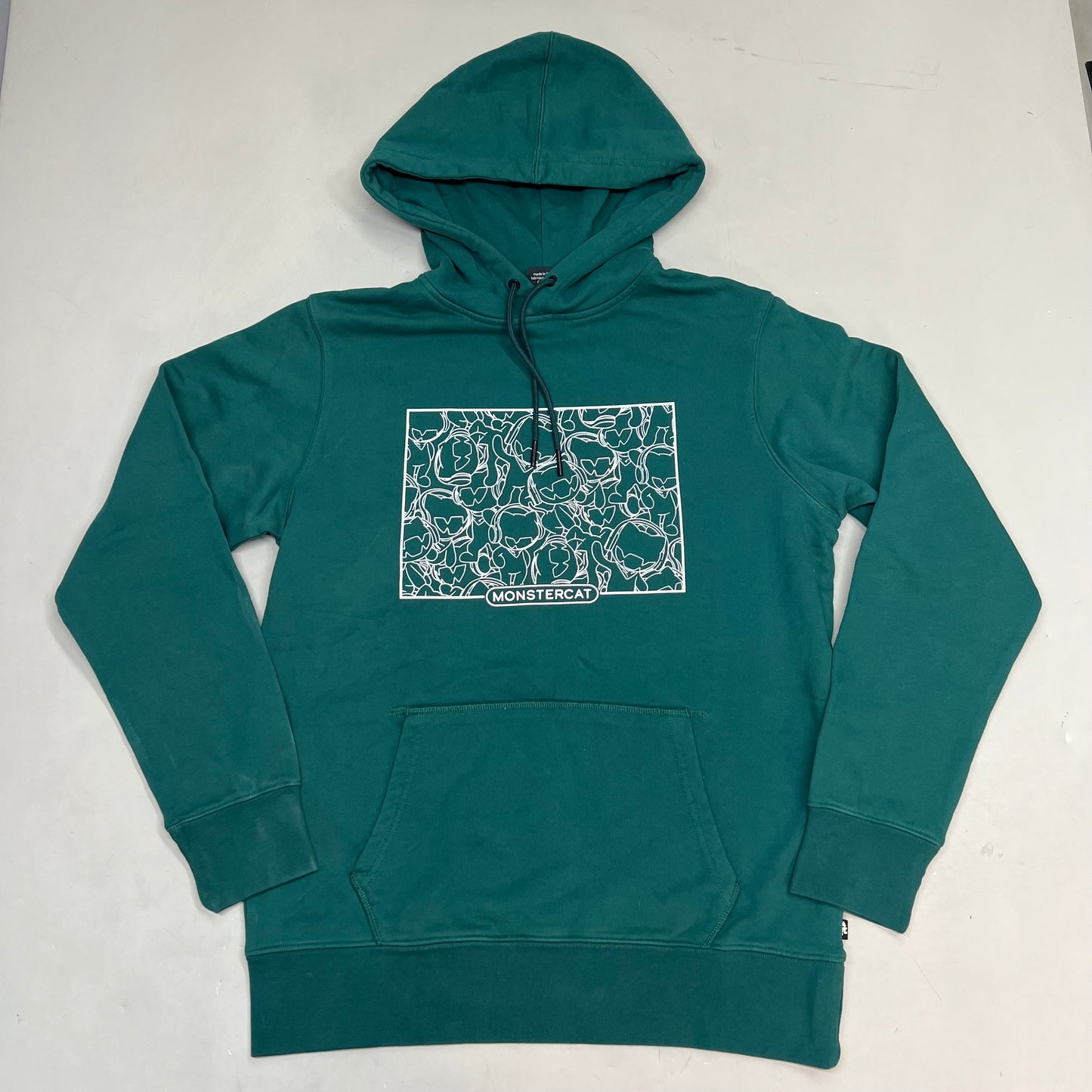 MONSTERCAT Hooded Drawstring Pull Over Sweatshirt Unisex Sz S Emerald Green