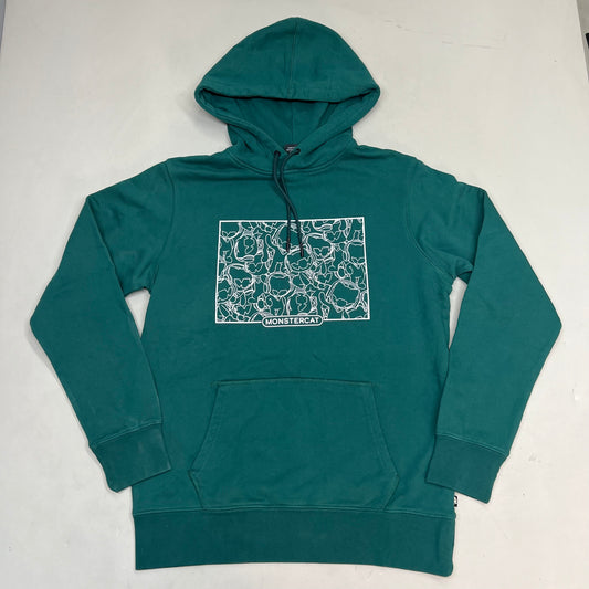 MONSTERCAT Hooded Drawstring Pull Over Sweatshirt Unisex Sz S Emerald Green