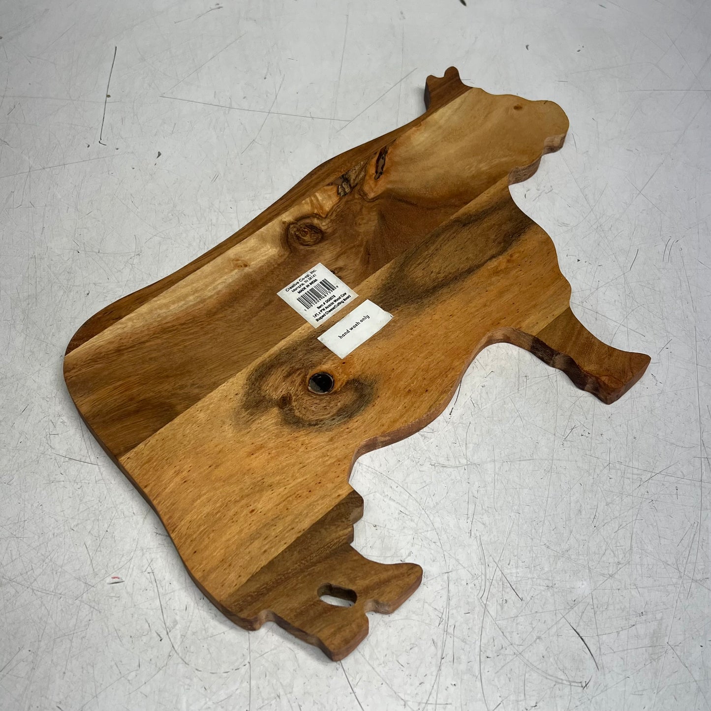CREATIVE CO OP Acacia Wood Cow Shaped Cheese/cutting Board Natural  DG0078