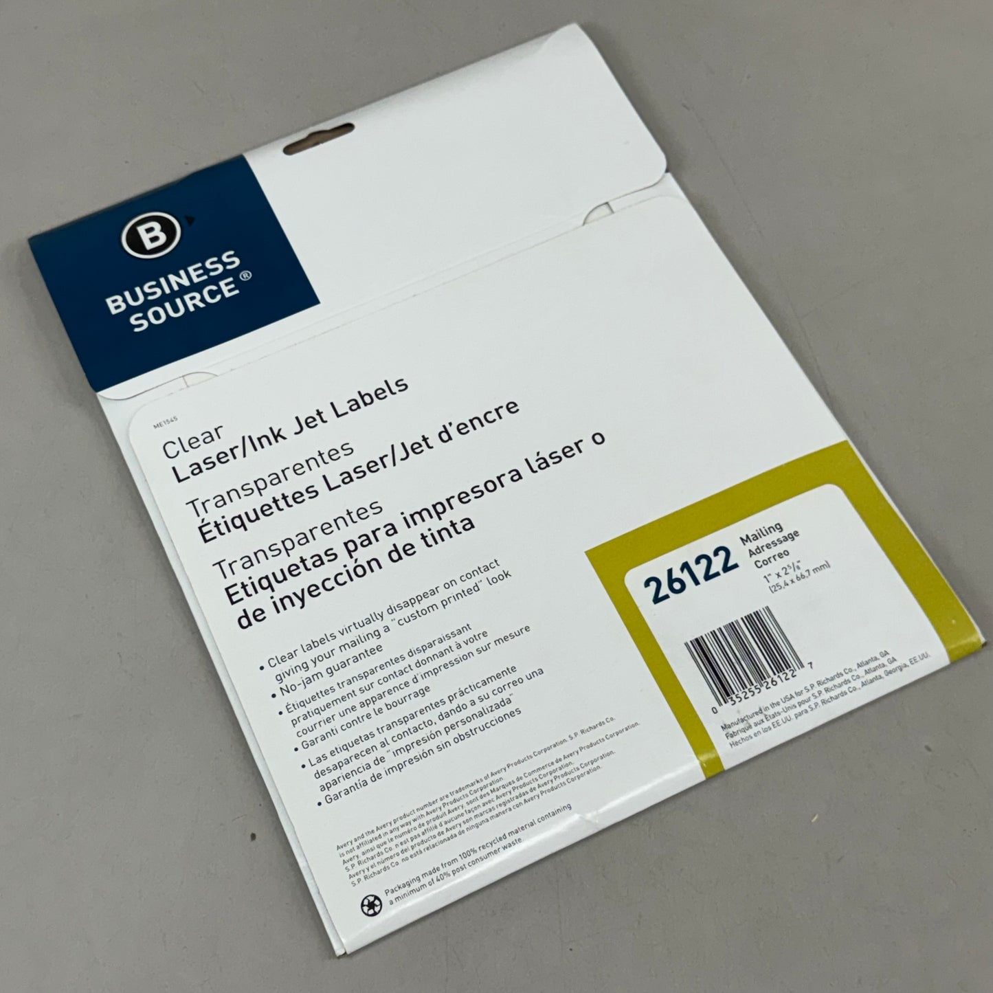 BUSINESS SOURCE (750 PACK) Business Source 26122 Clear Mailing Label  1"  Width x 2.75" Length  Clear