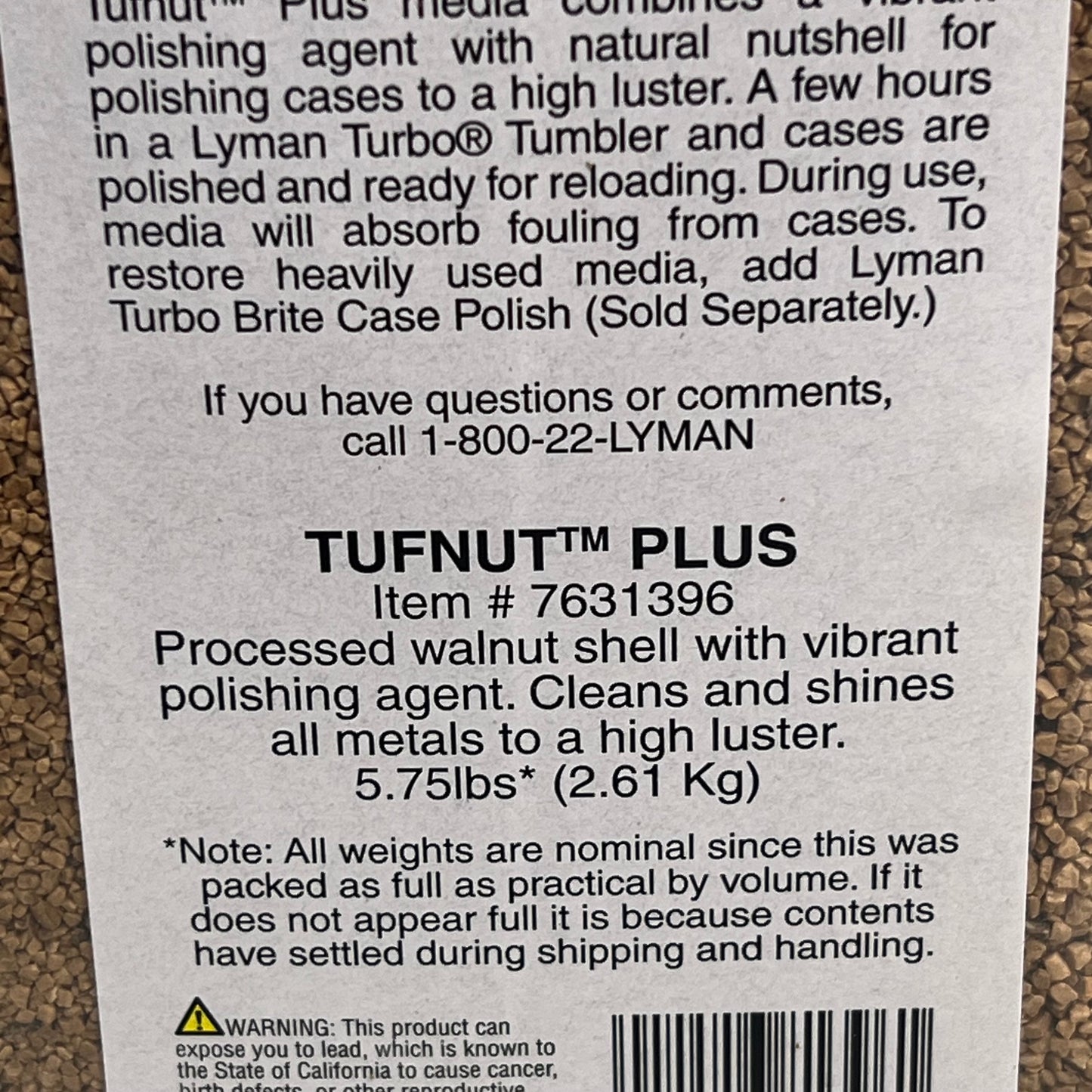 ZA@ LYMAN  Tufnut Plus Turbo Tumbler Media Shell Polishing Compound 5.75lbs 7631396