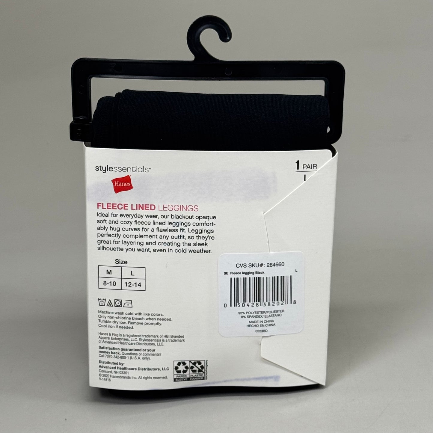 HANES (2 PACK) Style Essentials Fleece Lined Leggings Womens Sz L Blackout 284660