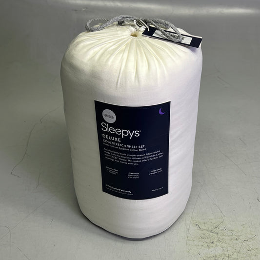 SLEEPYS Egyptian Cotton Deluxe Cool Stretch Sheet Set Queen White SLPCSS-Q-WH