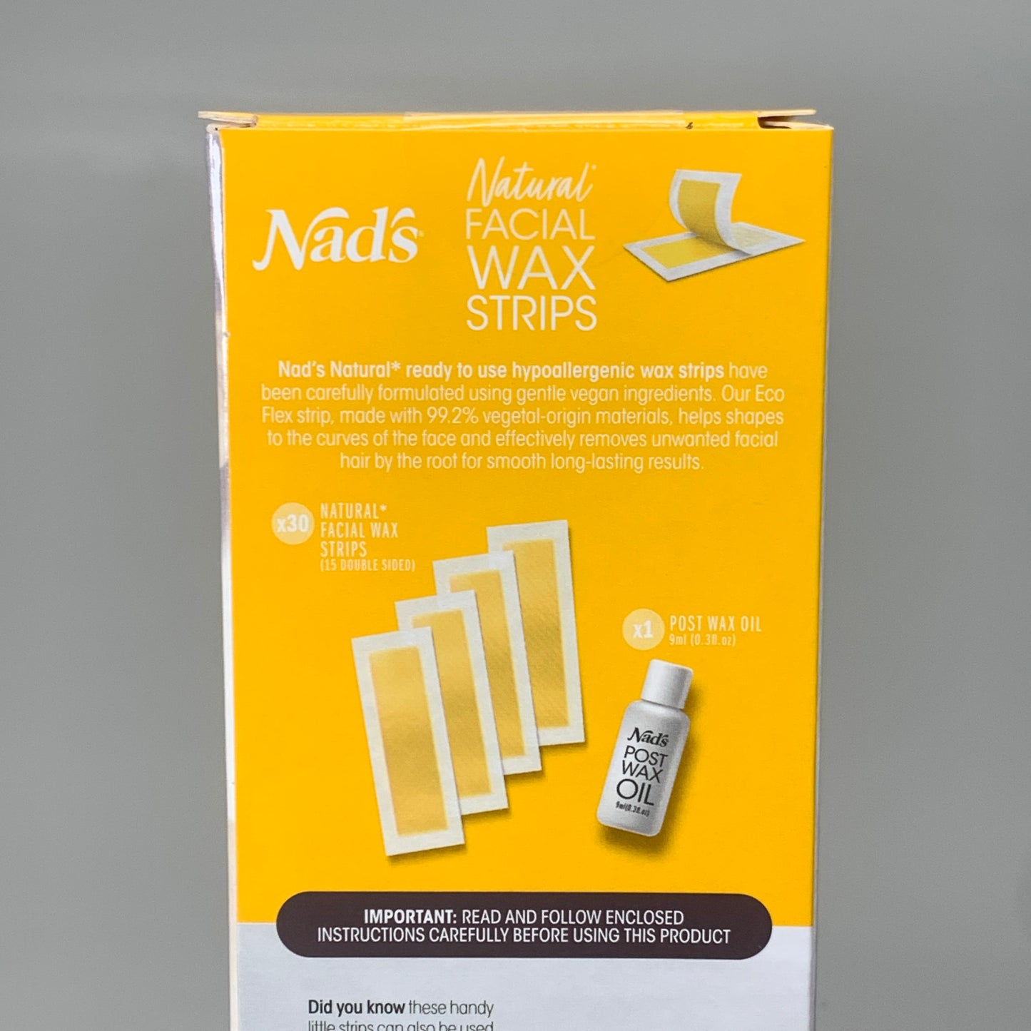 NADS 3 PK Natural Facial Wax Strips Vegan With Post Wax Oil 6501EN06