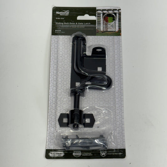 NATIONAL HARDWARE Sliding Bolt Door & Gate Latch Sz 6"L x 2.5"W Black N165-506