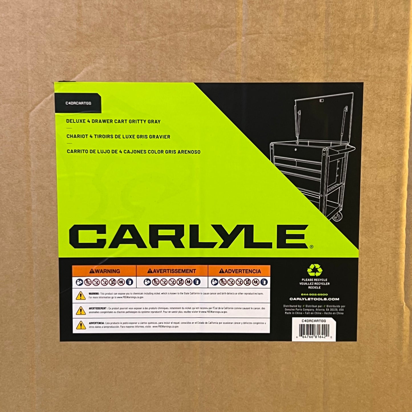 CARLYLE Deluxe 4 Drawer Cart Gritty Gray Sz 40.2"H x 30.8"W x 20.5"D, C4DRCARTGG