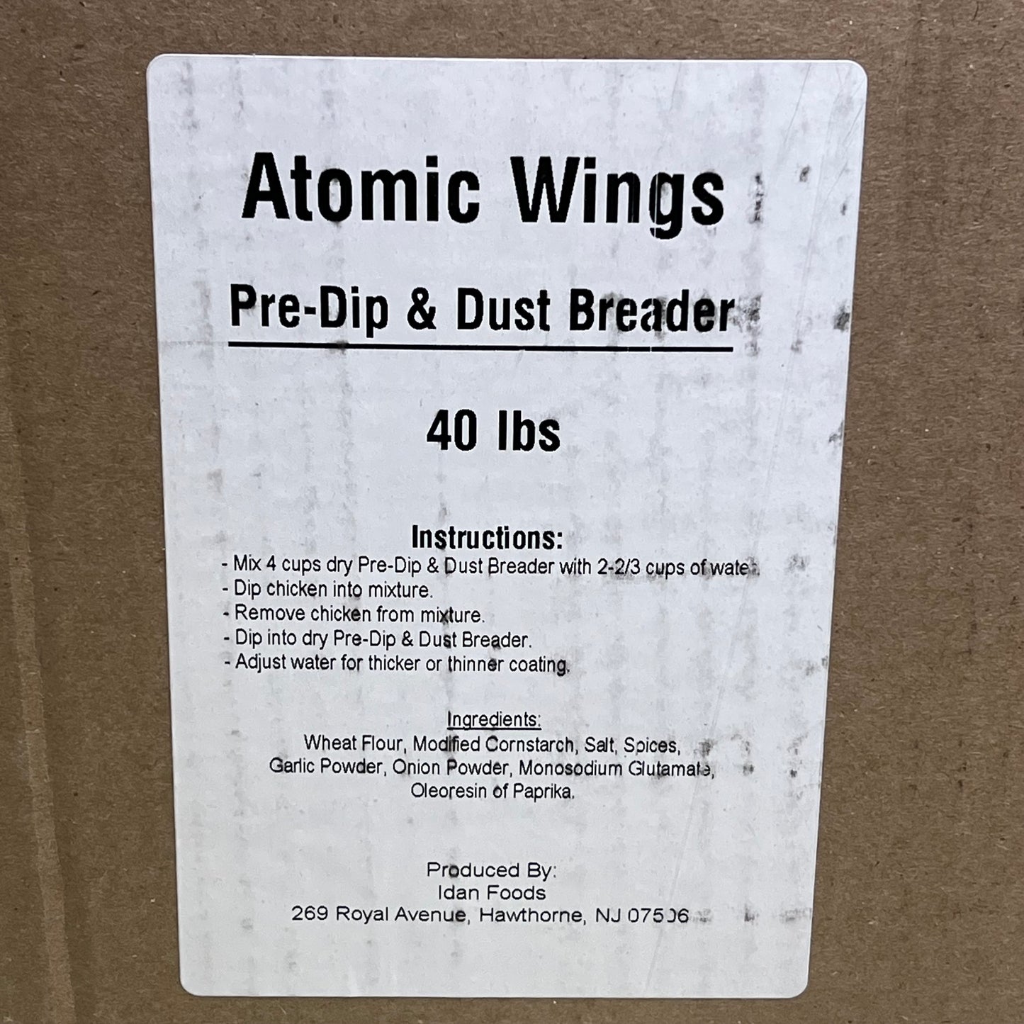 ZA@ IDAN FOODS  (40 POUNDS) Atomic Wings Pre-Dip & Dust Breader Orange