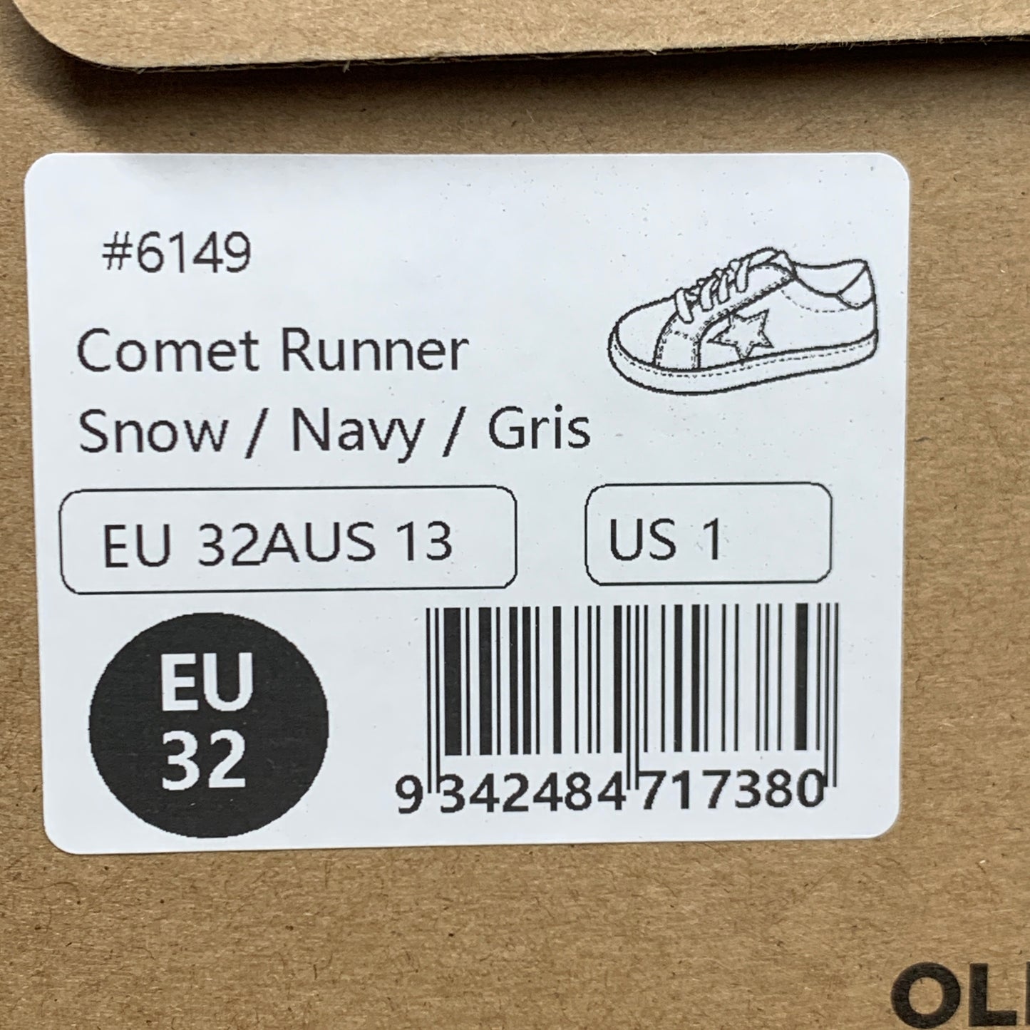 OLD SOLES Comet Runner Sneakers Kid’s Sz 1 EU 32 Snow/Navy/Gris #6149
