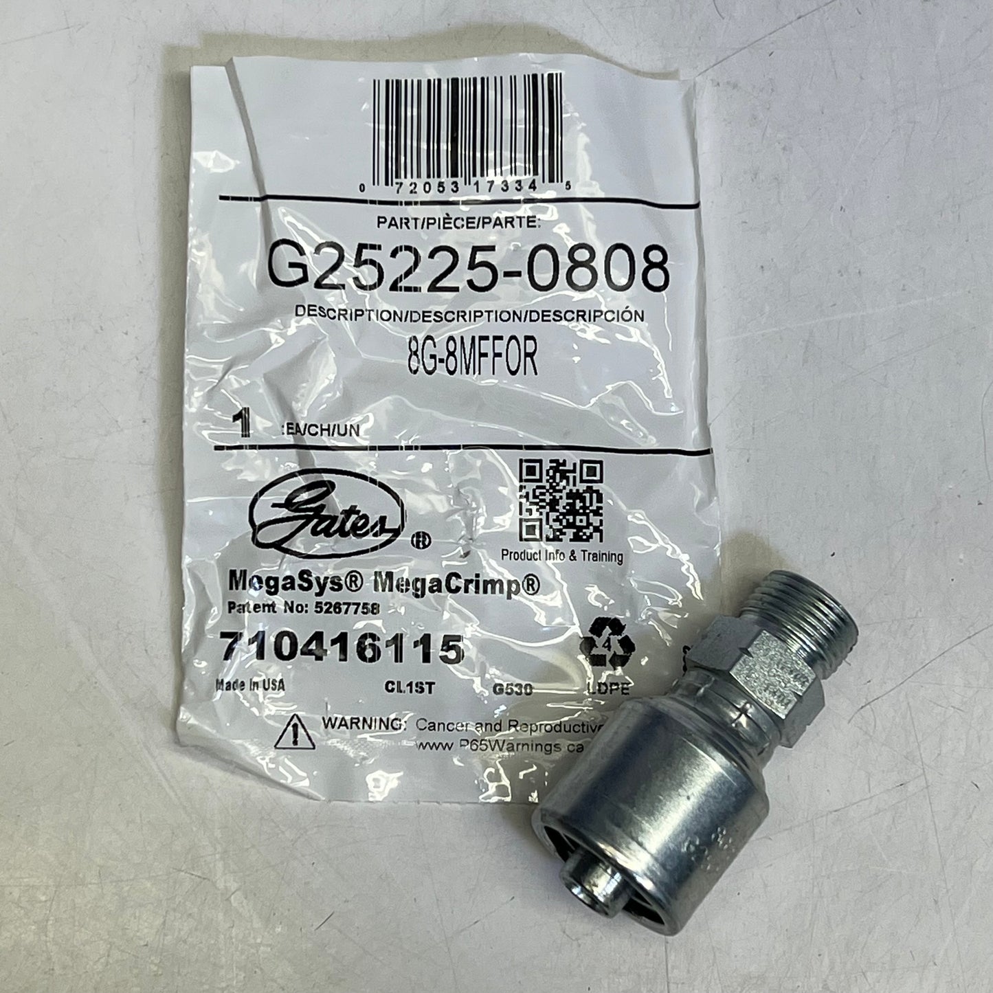 GATES Megacrimp Male Flat-face O-ring Coupling 1/2" x 2.69" Silver G25225-0808