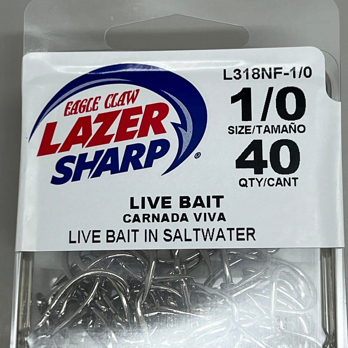 EAGLE CLAW (5 PACK)Lazer Sharp Live Bait in Saltwater Hooks #1/0 40pc L318NF-1/0