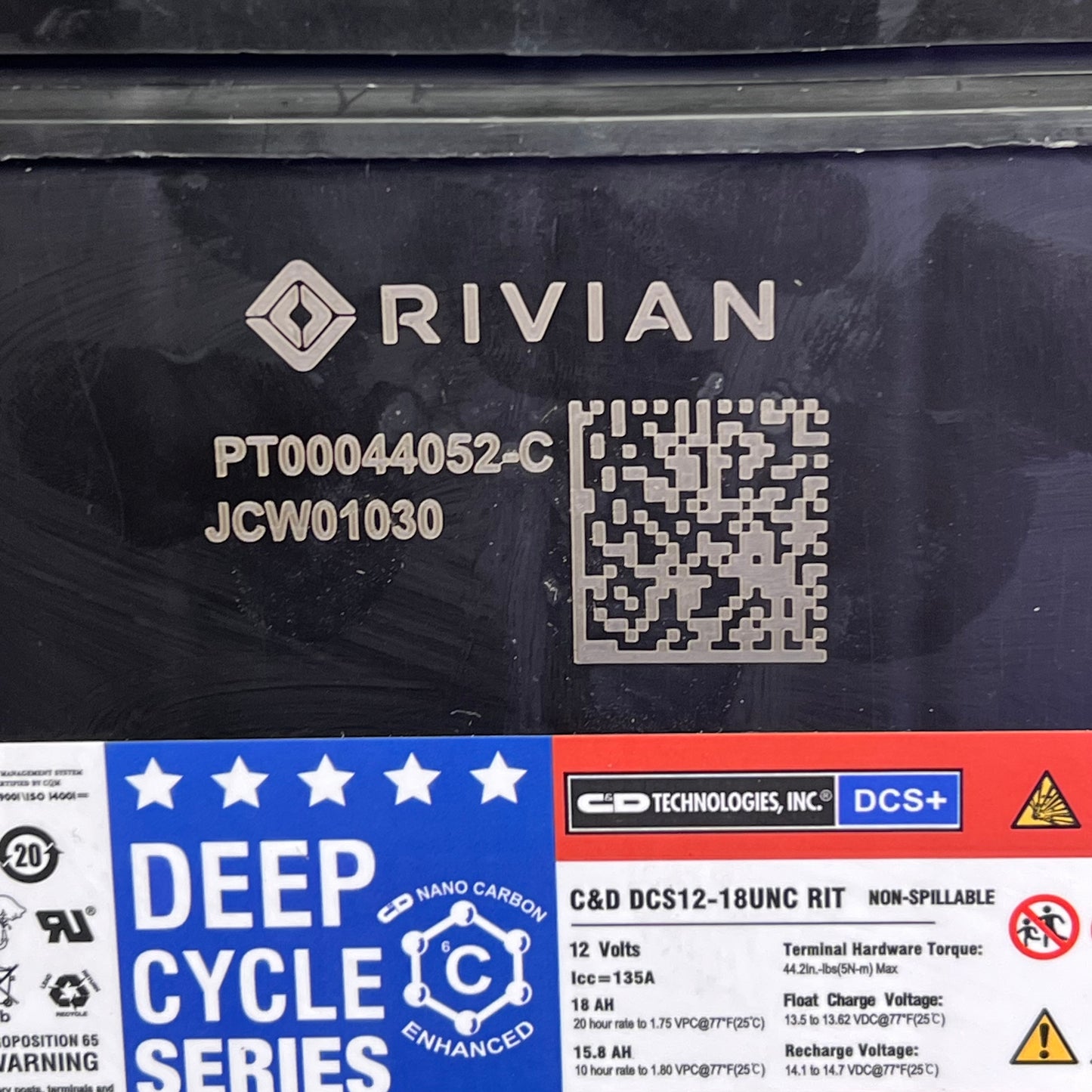 RIVIAN ESS LV Battery OEM Grade Performance 12V 18 AH 15.8 AH Black PT00044052-C