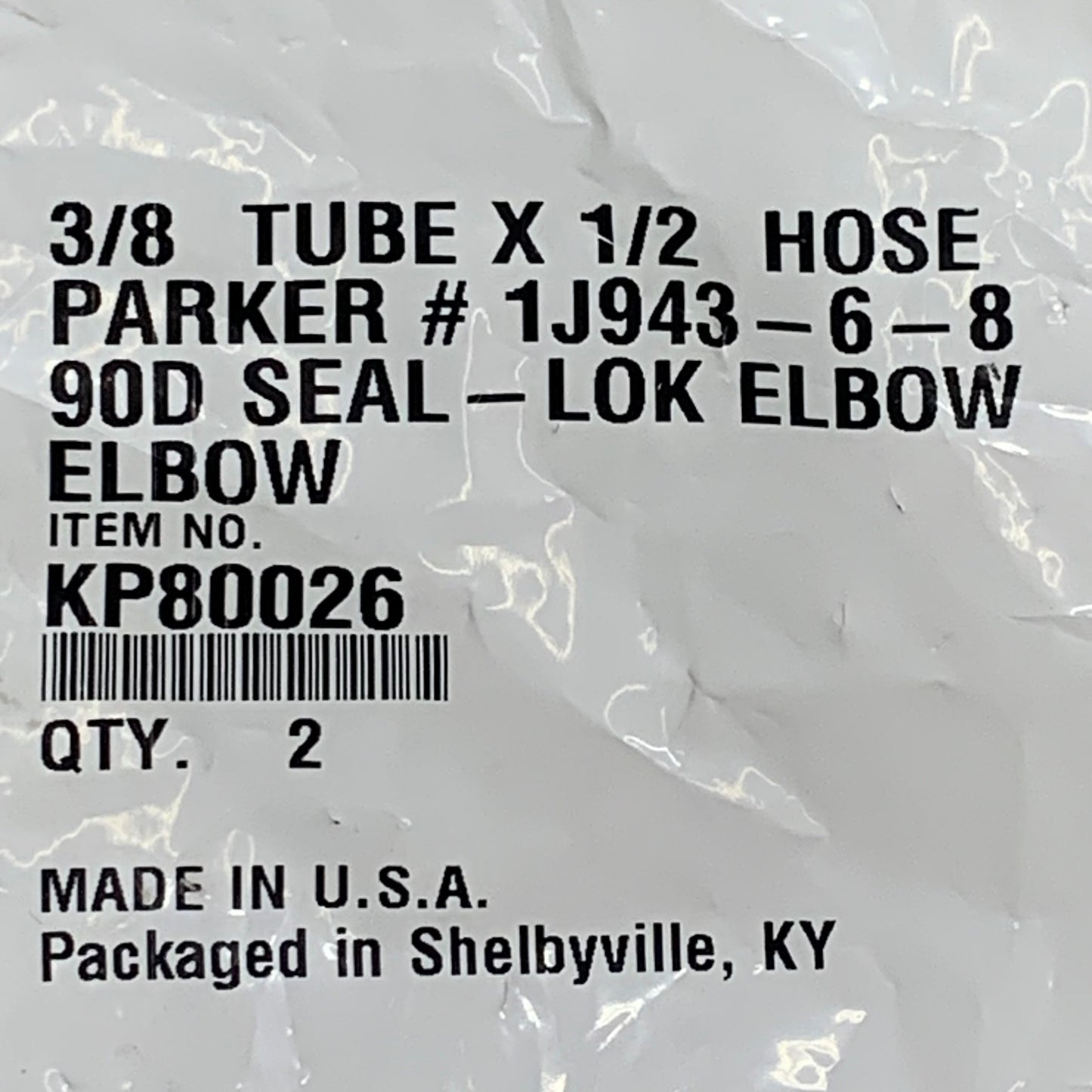 PARKER (2 PACK) Hydraulic Hose 90D Seal-LOK Elbow 3/8" x 1/2" Steel KP80026