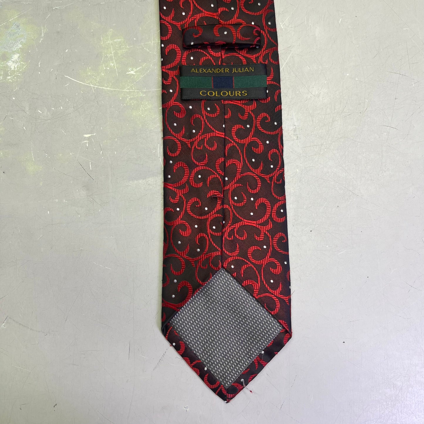ALEXANDER JULIAN COLOURS Swirl Pattern Polyester Tie 60" Red/Black (Pre-Owned)