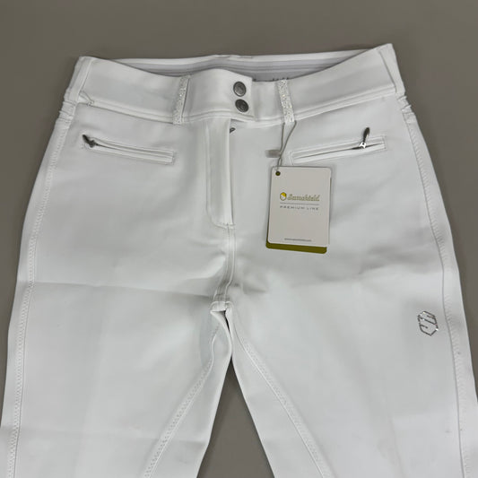 SAMSHIELD Clara Premium Knee Grip Equestrian Pants Women's Sz US 26 White Blazon