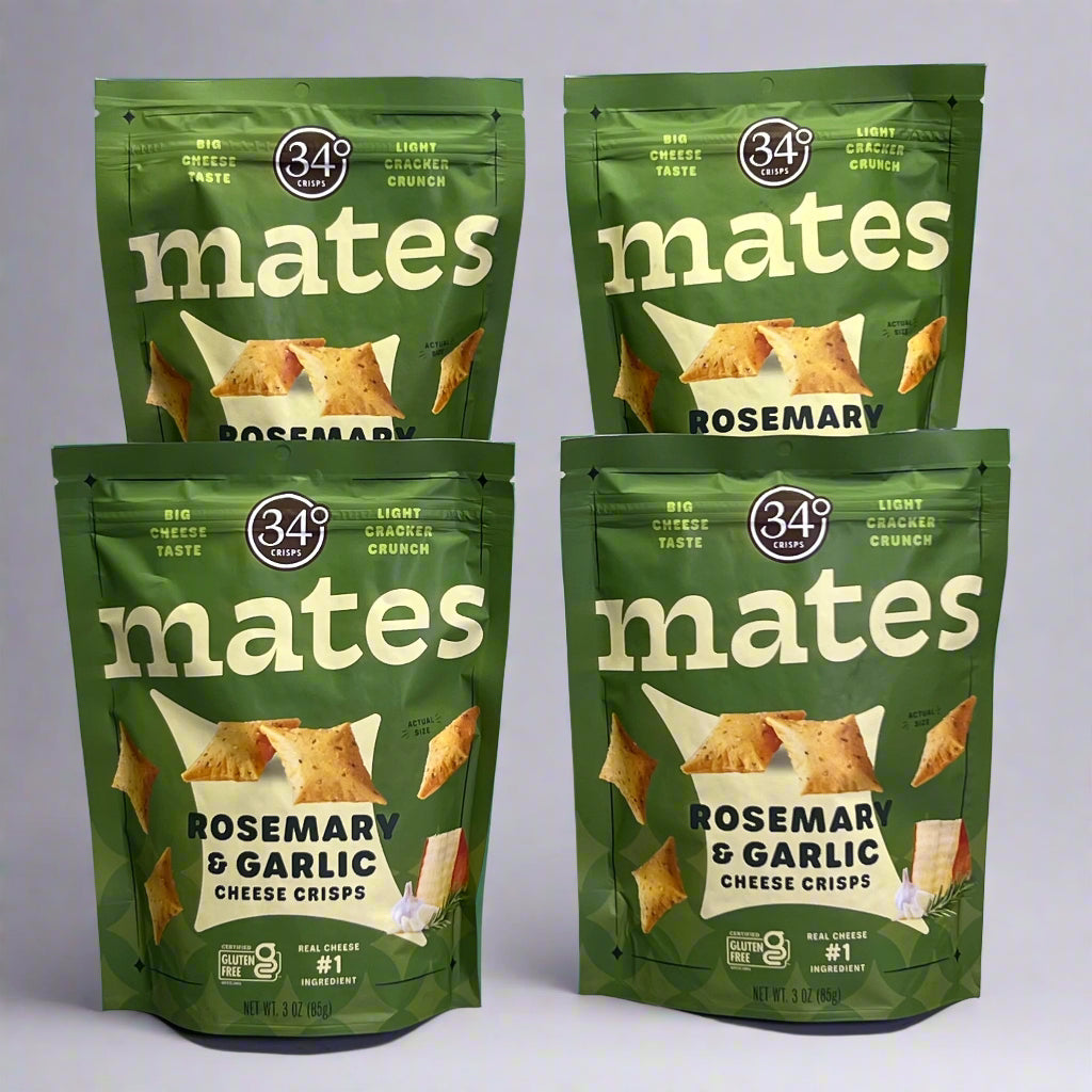 34 DEGREES (4 PACK) Mates Rosemary & Garlic Cheese Crisps 3 oz BB 05/26