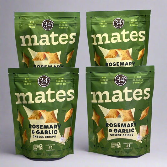 34 DEGREES (4 PACK) Mates Rosemary & Garlic Cheese Crisps 3 oz BB 05/26