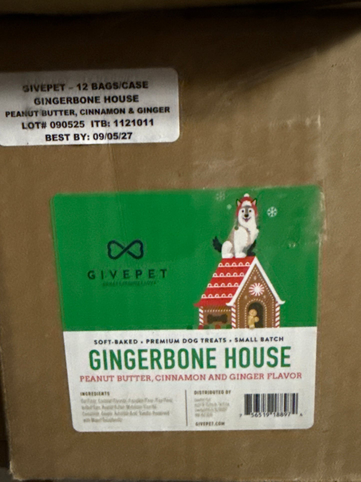GIVEPET (3 PACK) Gingerbone House Premium Dog Treats Soft Baked 6 oz BB 09/27