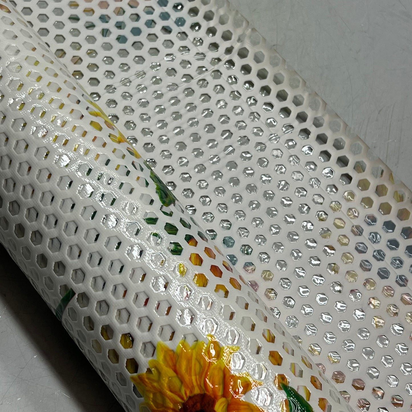 PVC Glossy Hexagon Lace Sunflower Dinning Tablecloth 54"x60' White/Yellow