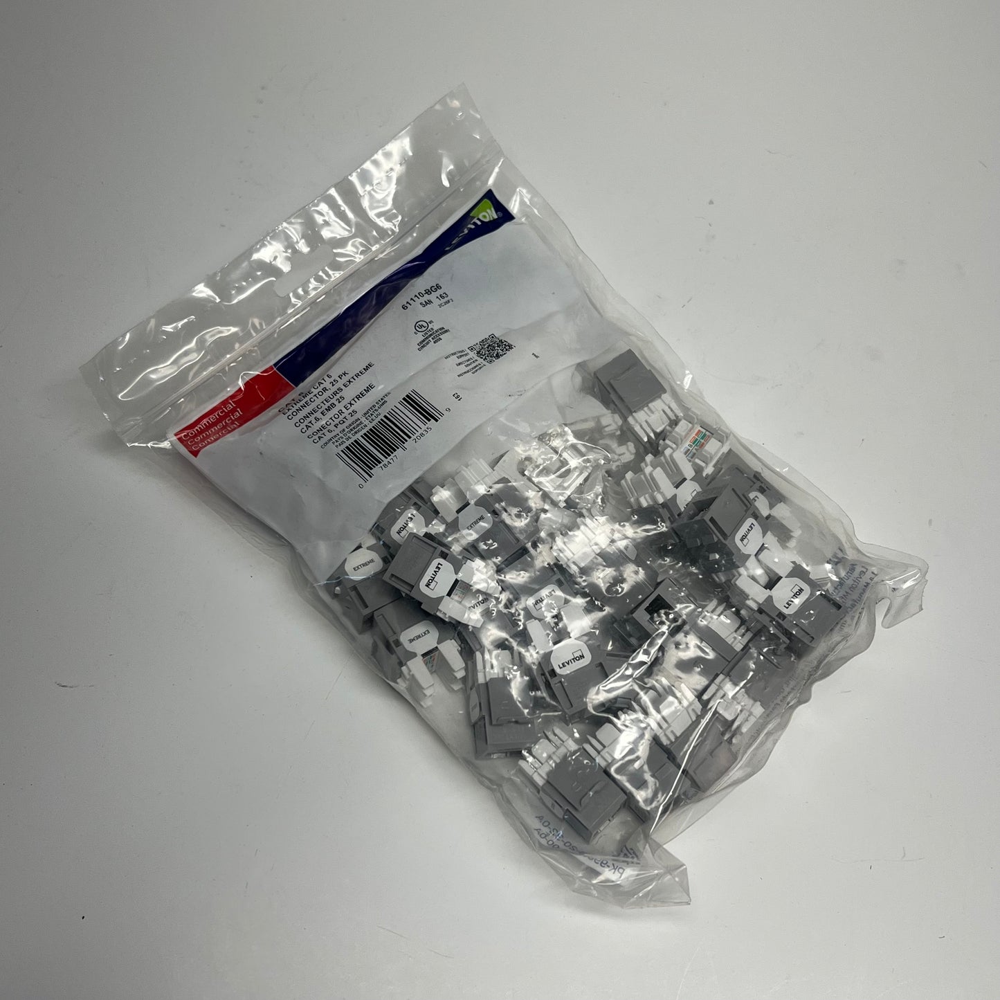 LEVITON (25 PACK) Extreme Cat 6 Quickport Jack Quickpack Gray 61110-BG6