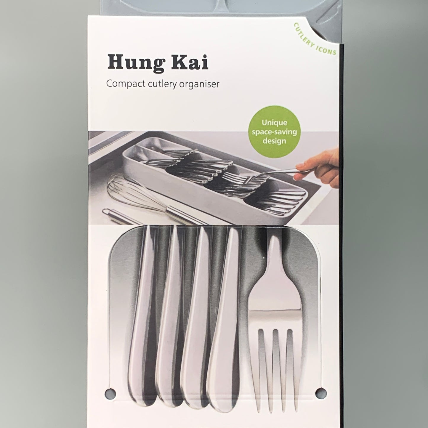 HUNG KAI 2-PACK! Compact Cutlery Organizer Flatware Drawer 15.5"Grey (New)