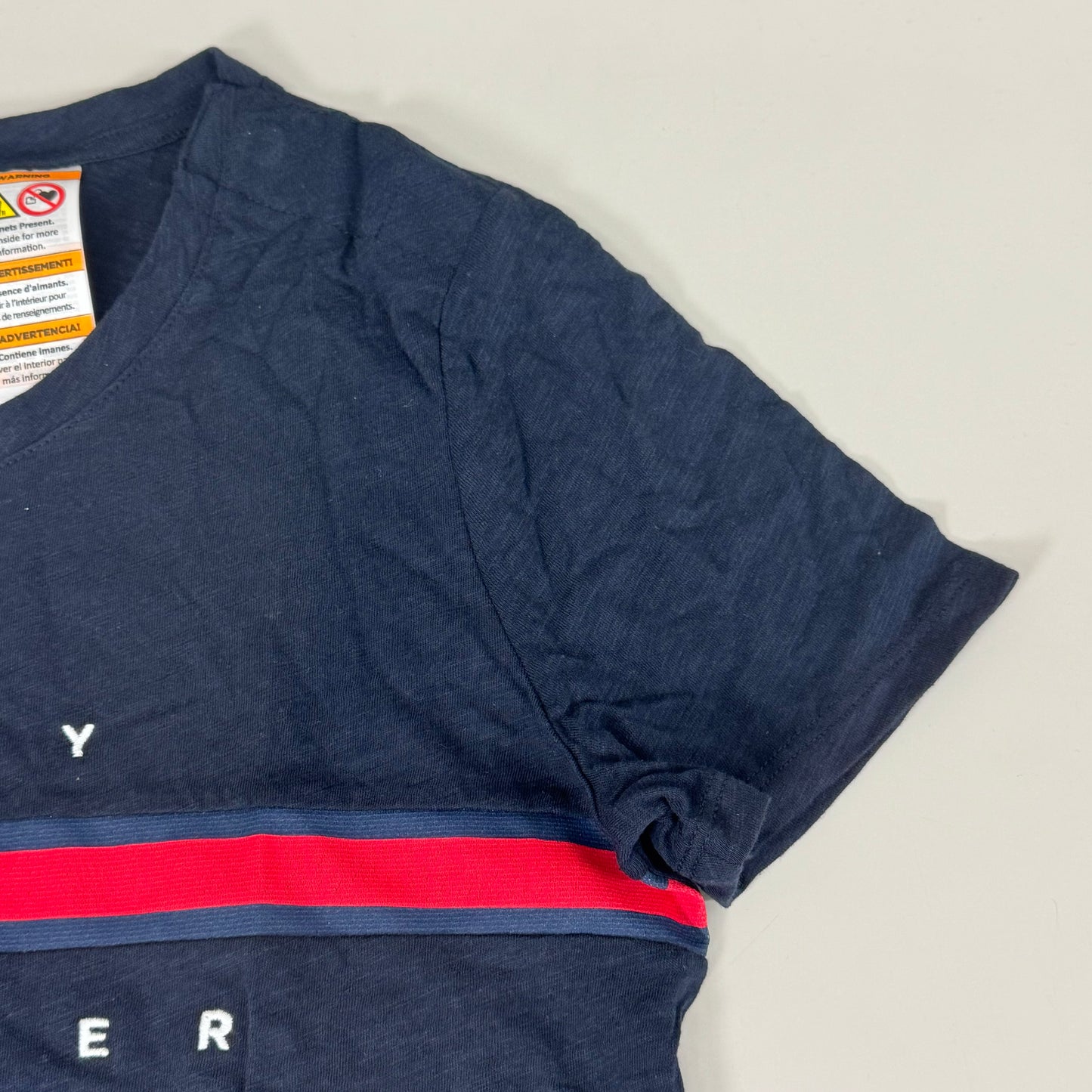 TOMMY HILFIGER Adaptive Short Sleeve Magnet Button T-Shirt Navy Blue Women's SZ S/P Signature Stripe (New Other)