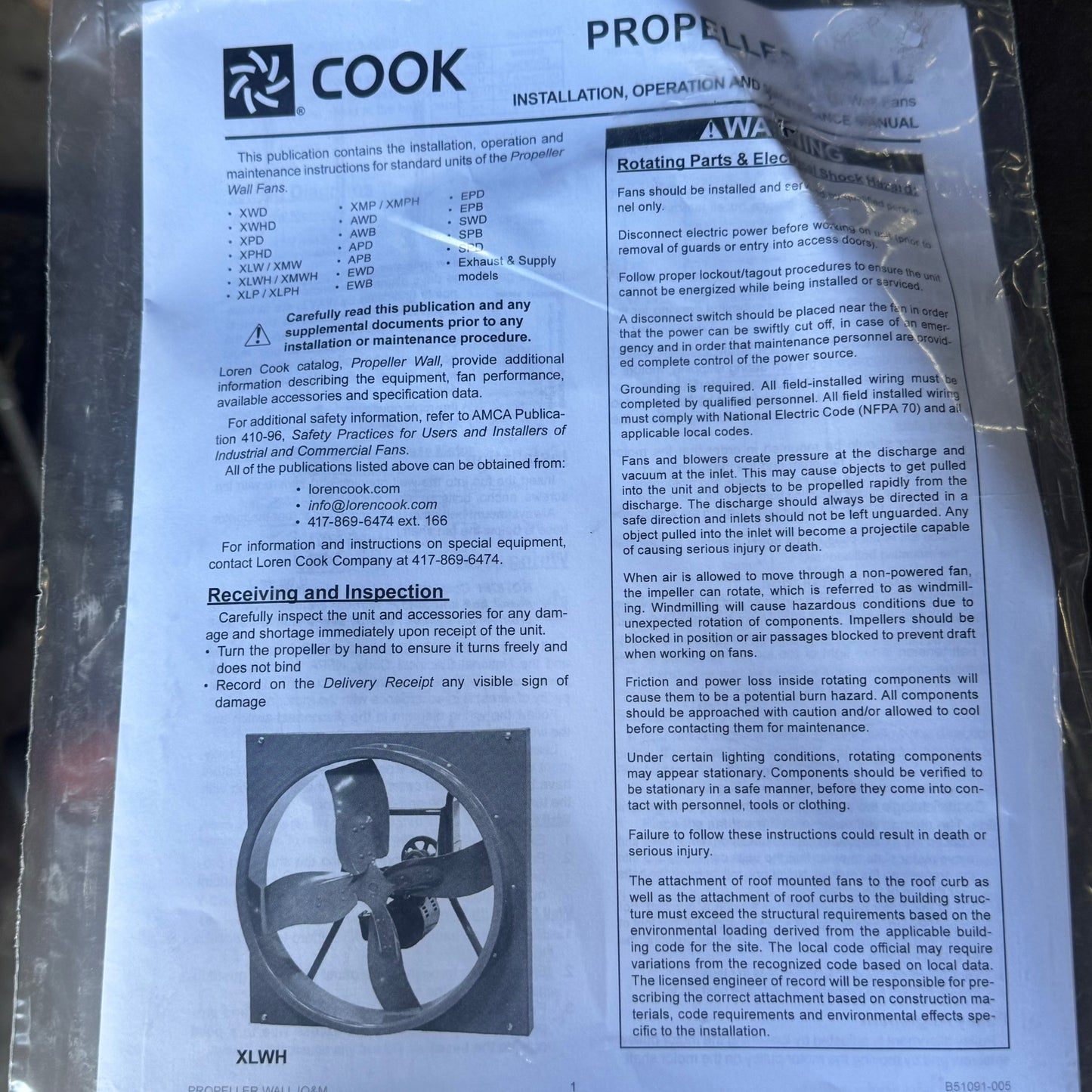 ZA@ COOK Propeller Wall Fan 20A17DB 200 AW 115V Sz 28.5”Hx23.5”D (AS-IS, A Little Damage)