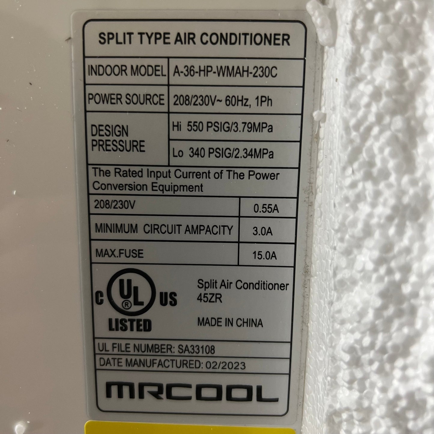 Z@ MRCOOL Advantage Split Air Conditioner  A-36-HP-WMAH-230C