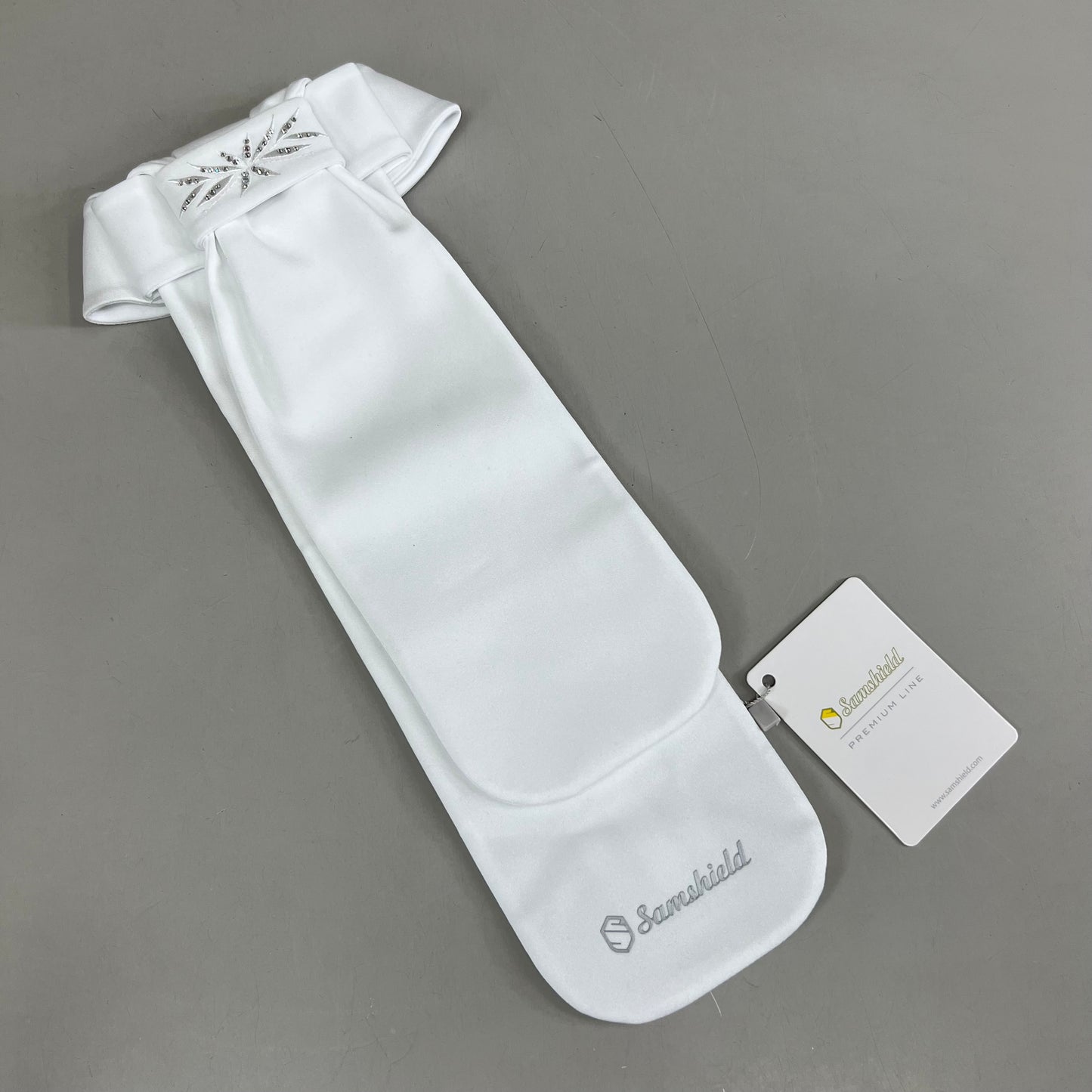 SAMSHIELD Plastron Flower Equestrian Riding Tie Women's Sz XS/S Holo White