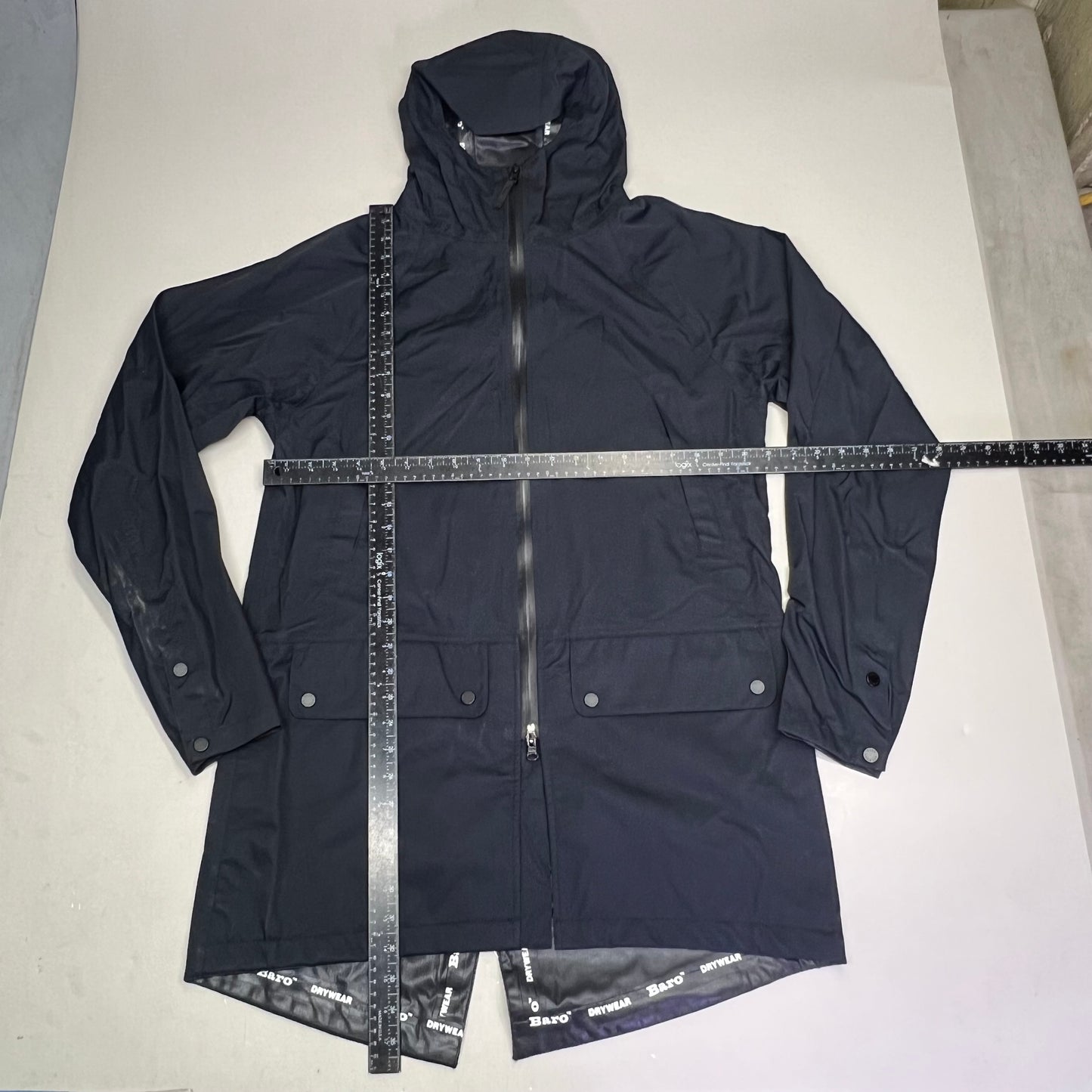 BARO Hooded Zip Closure Waterproof Drywear Long Trench Coat Unisex Sz M Black