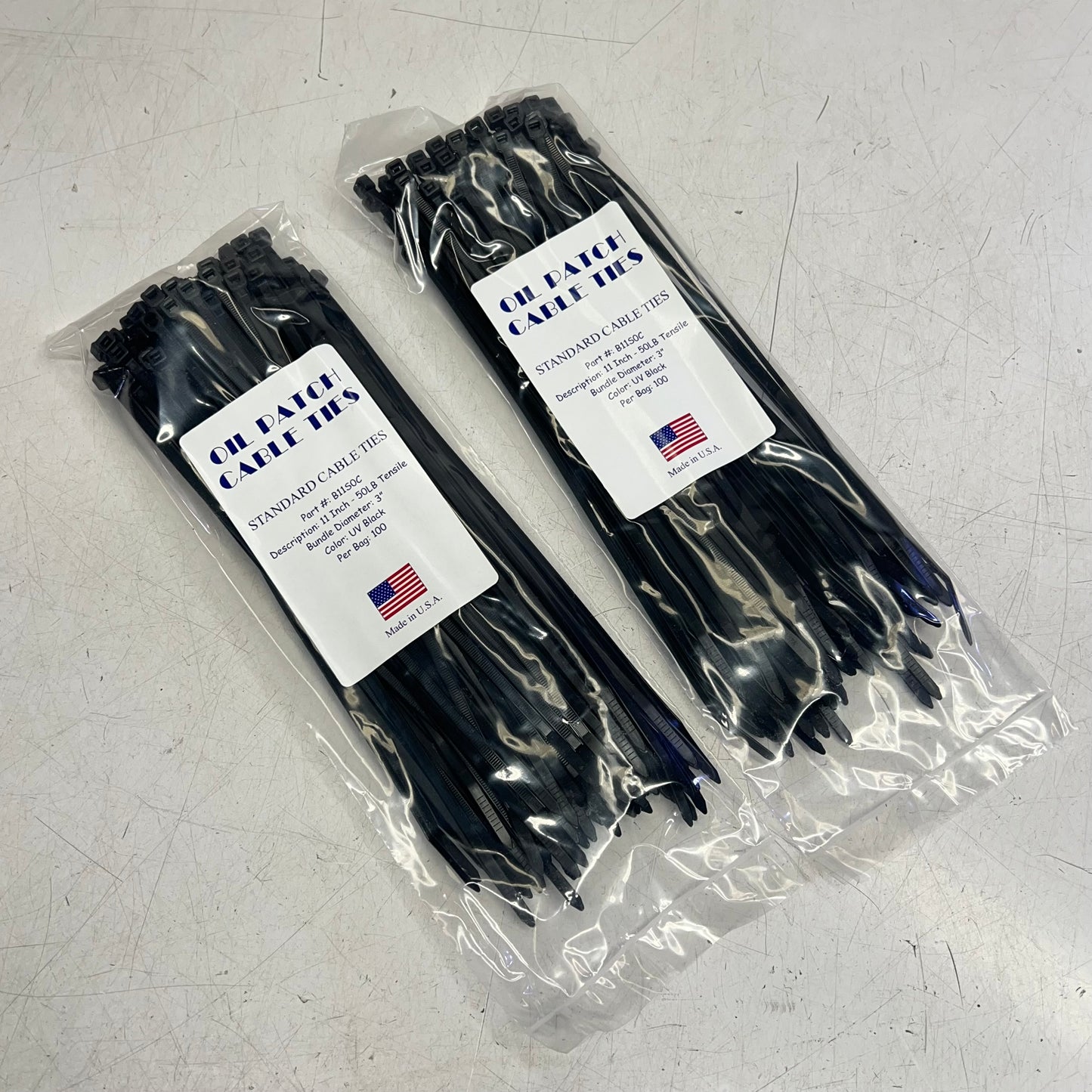 ZA@ (2 PACK, 100 EACH) Oil Patch Cable Ties  11" 50 lb Tensile 3' Bundle Dia UV Black B11SOC