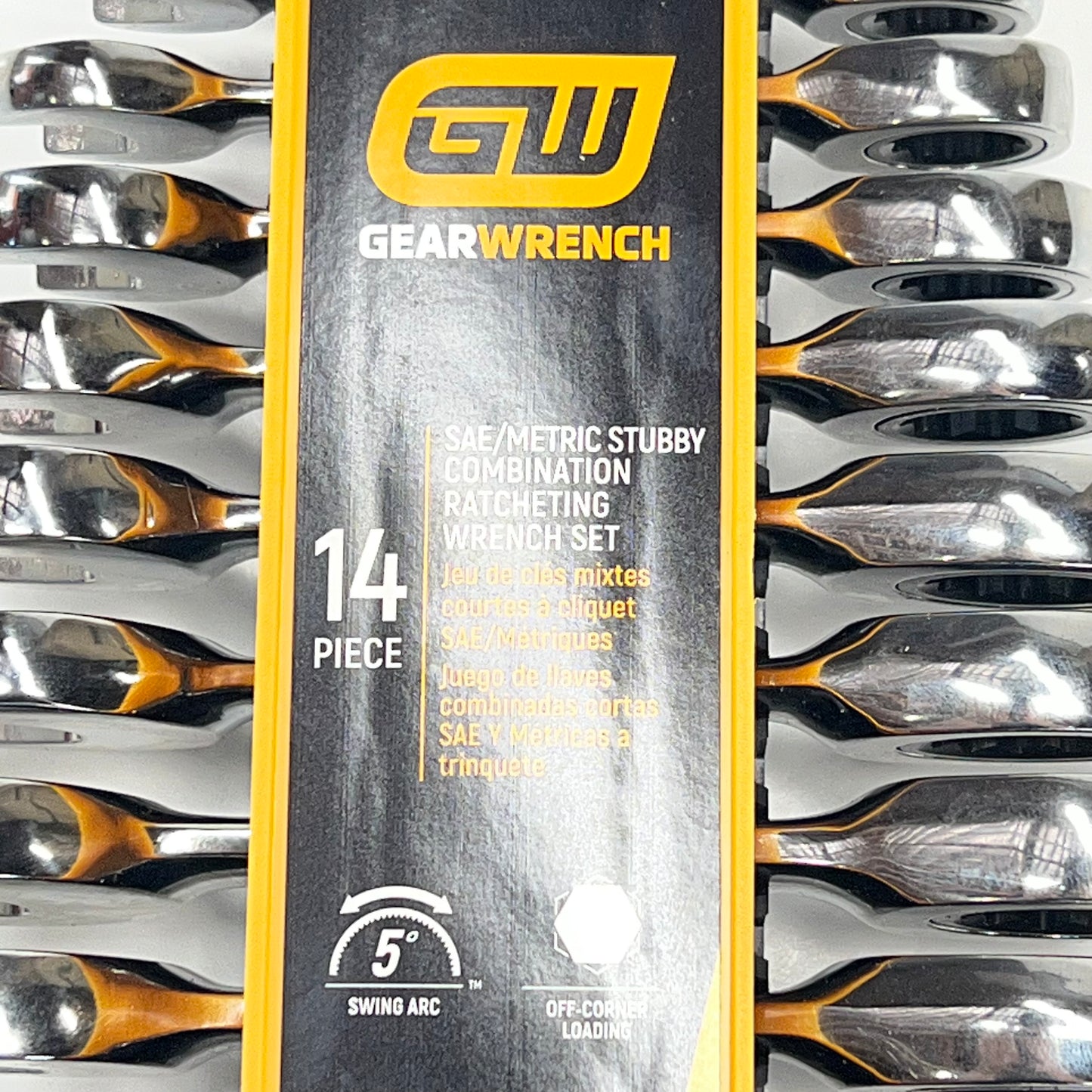GEAR WRENCH Sae Metric Stubby Combination Wrench Tool Set 72 Tooth 14 Pc 85206