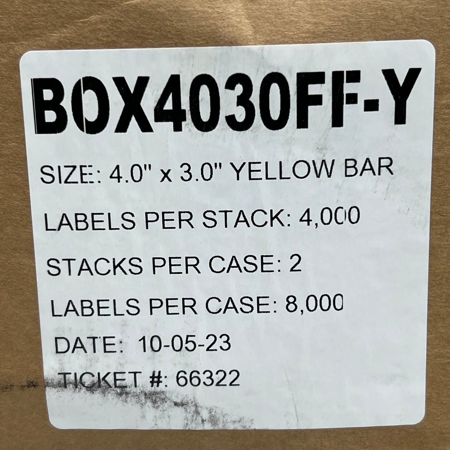 YELLOW BAR (8000 ct)Blank Sticker Labels 4" x 3" BOX403OFF-Y