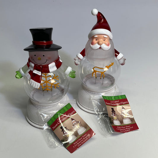 GERSON LED Lighted Neon Christmas Snowman & Santa Globes w/ 6 Hr Timer 9.5"