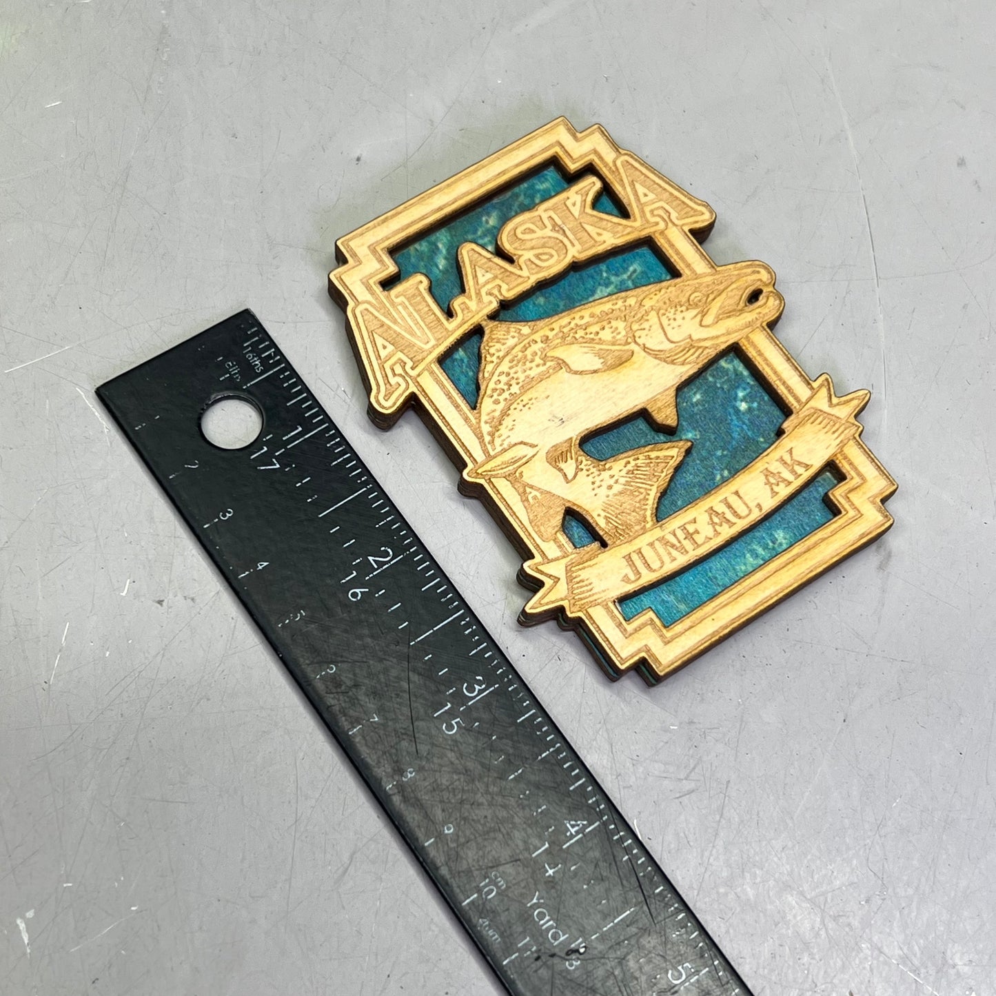 (2 PACK) Trout Fish Laser Cut Wood Magnet Souvenir From JUNEAU, AK Made In USA