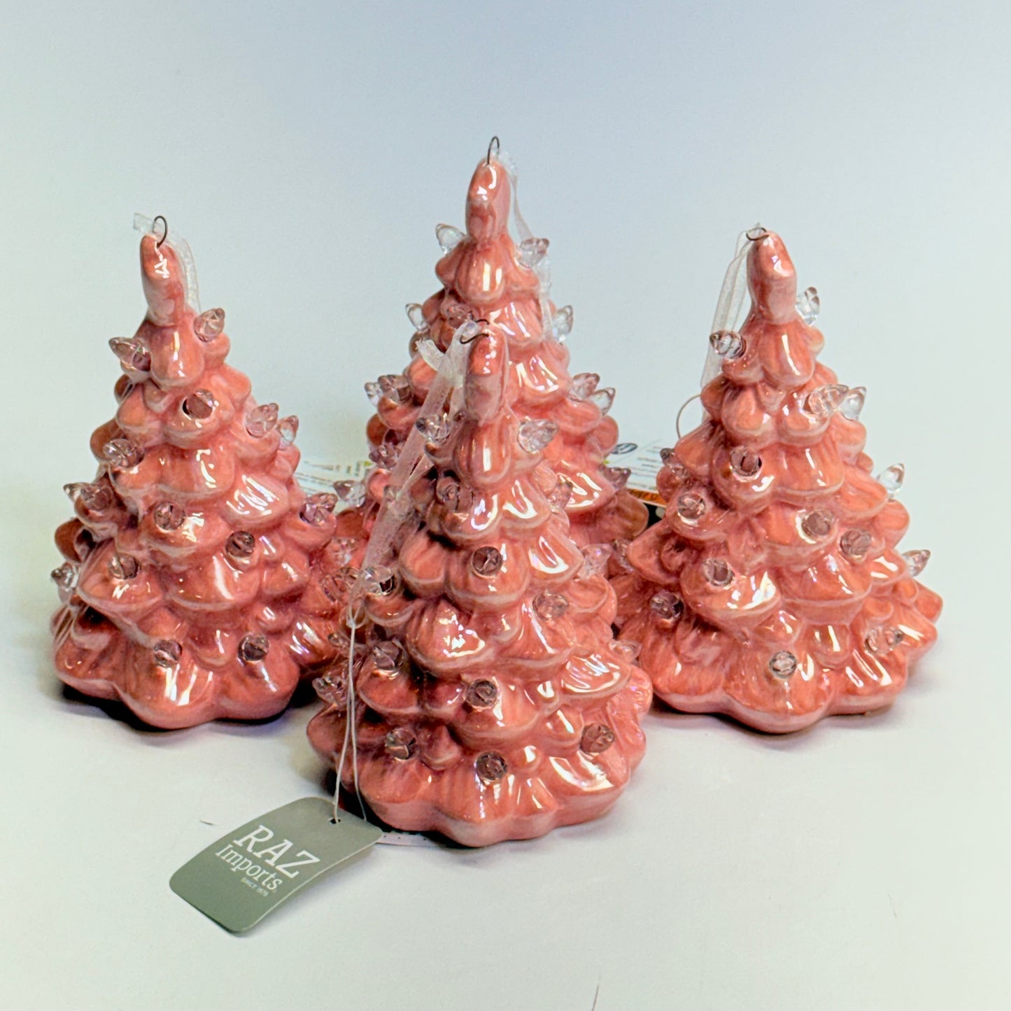 RAZ IMORTS (4 PACK) 5" Retro Vintage Lighted Pink Tree Ornament W/timer 4419036