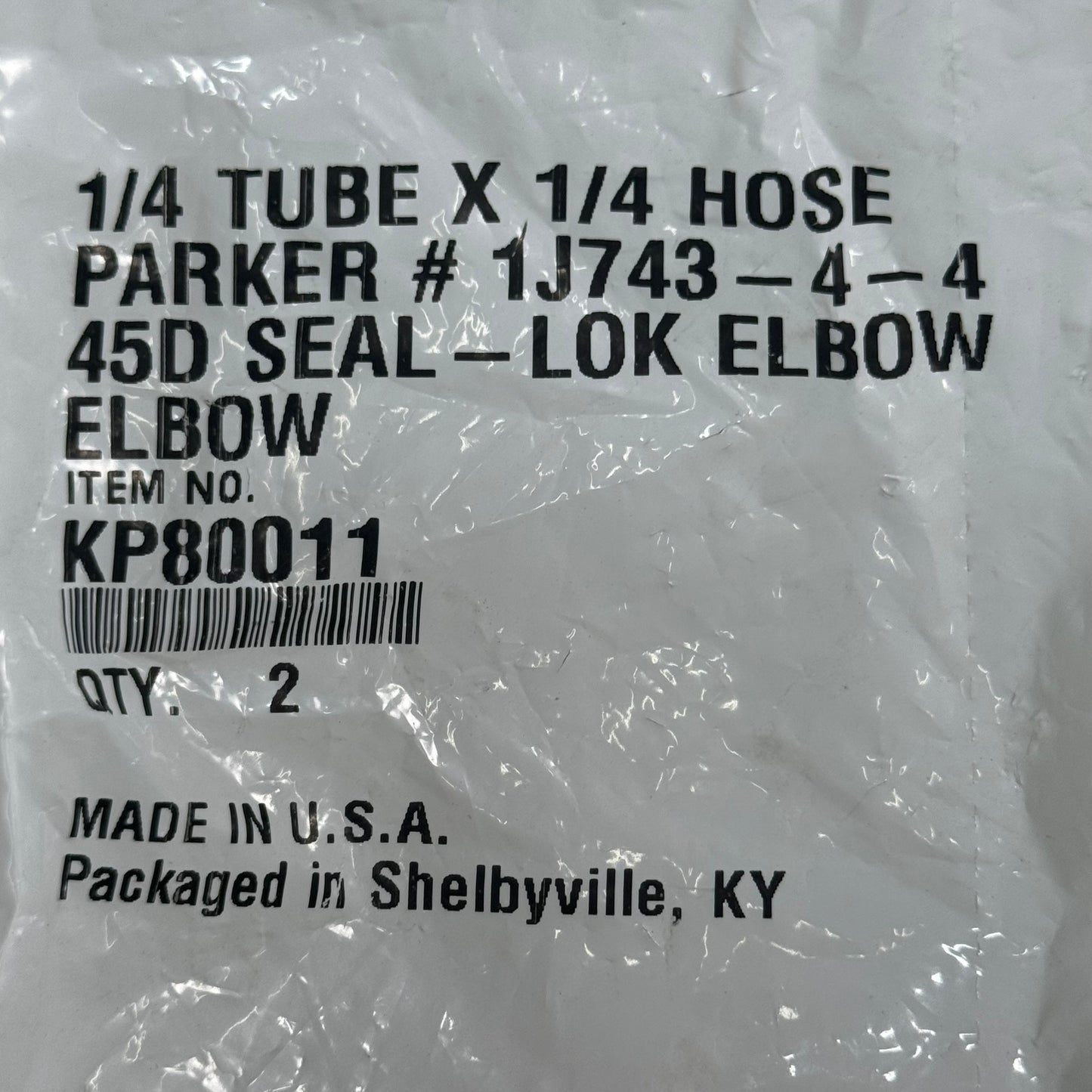 PARKER (2 PACK) Hydraulic Hose 45° Seal-LOK Elbow 1/4" x 1/4" Steel KP80011