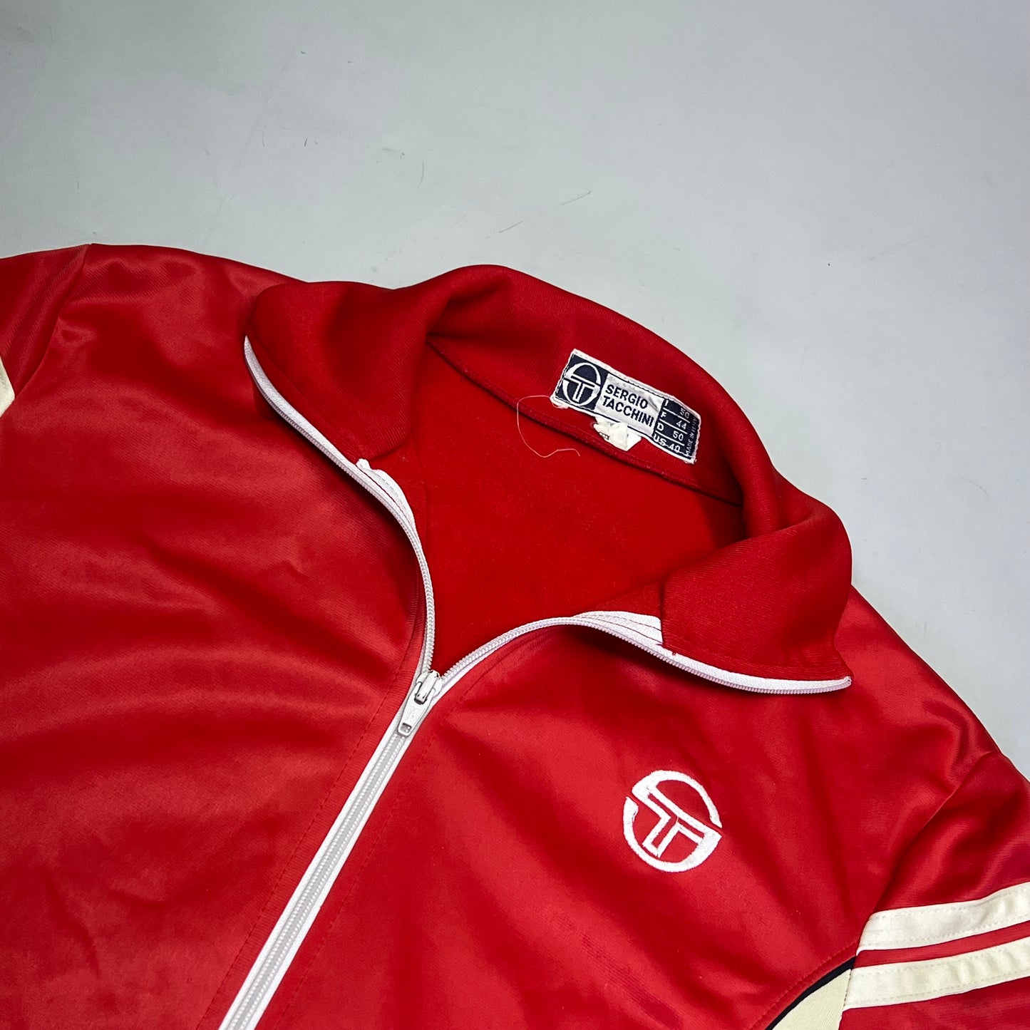 SERGIO TACCHINI Sportswear Track Suit Zip Up Jacket US Sz 40 Red/Cream (Used)