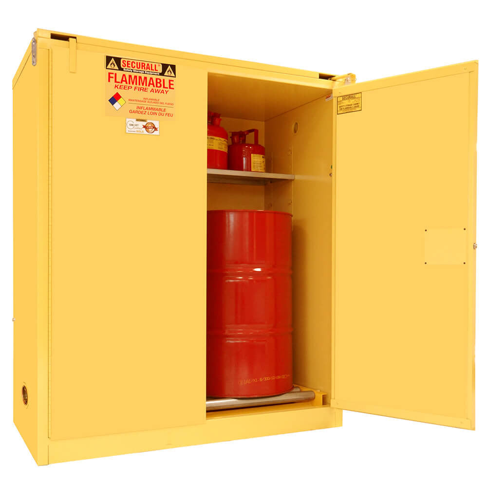 SECURALL Hazardous Waste Storage Cabinet 120 Gal 67”x56”x31” Yellow W3080 (B)