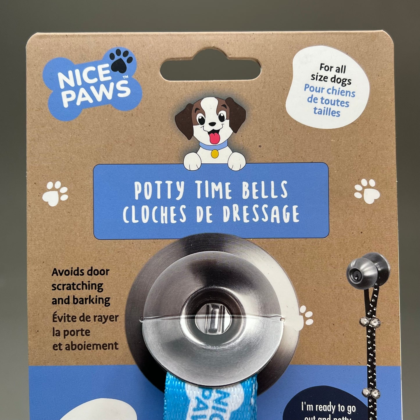 NICE PAWS (2 PACK) Potty Time Bells Easy 3-Step Training Adjustable Length 31"/33" Blue 20735