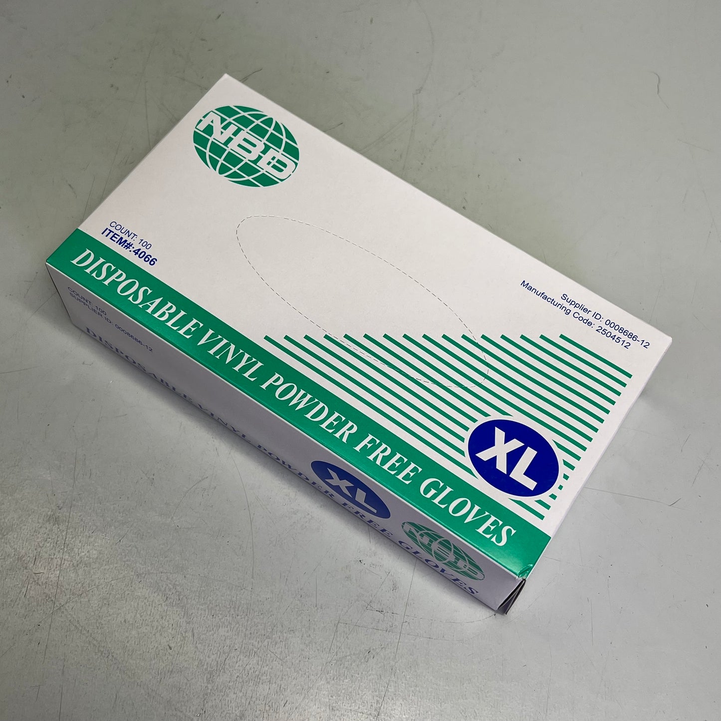 NBD (1 BOX, 10,000 EACH) Disposable Vinyl Powder Free Gloves SZ XL Clear 4066