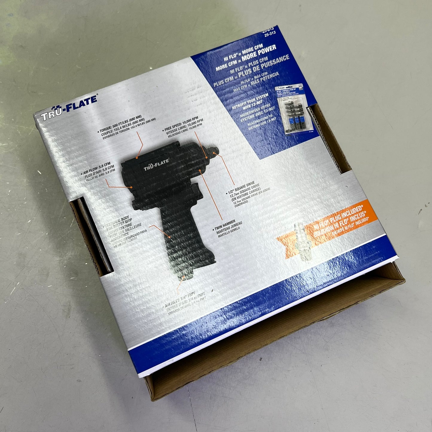 TRU-FLATE Short Body Stubby Impact W/ HI FLO Included 1/2" Black 25-513 25-313