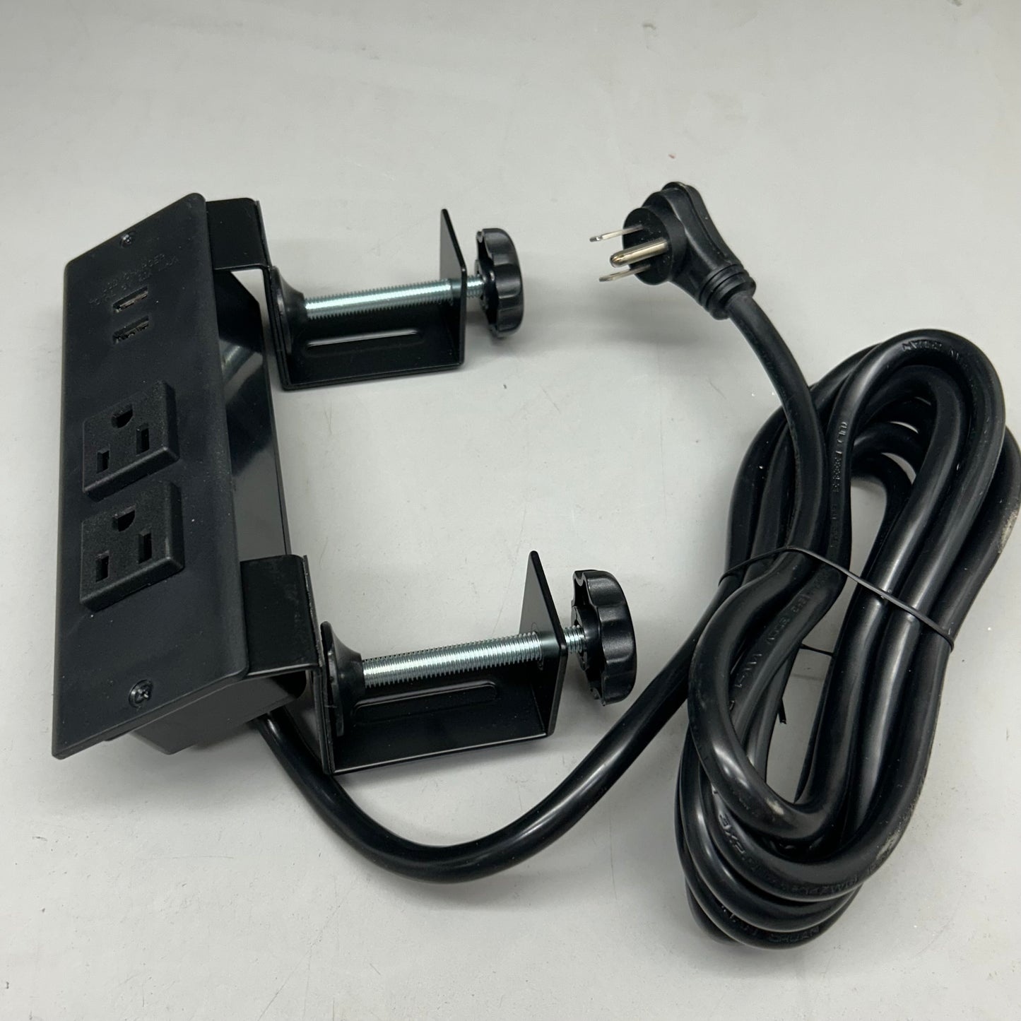 ZA@ MOD POWER & LIGHTING SOLUTIONS Desk/Bench Power Outlet Clamp W/ 2 USB Outlets 10'  Black TV2802-F-C-BK-A