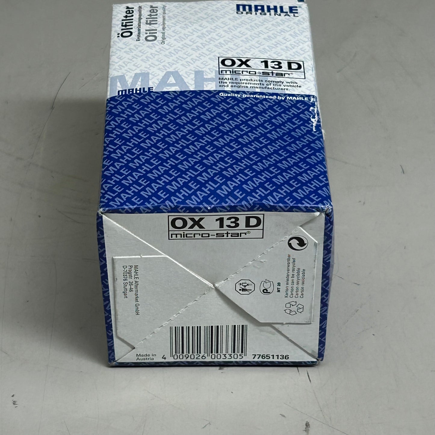 MAHLE Oil Filter Insert Replacement Part For Mercedes-Benz OX13D