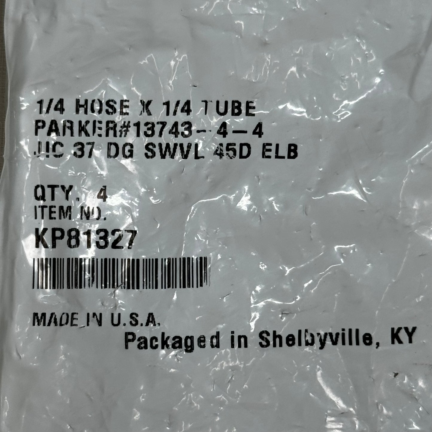 PARKER (4 PACK) Hydraulic Hose JIC 37° Swivel 45° Elbow 1/4" x 1/4" Steel KP81327